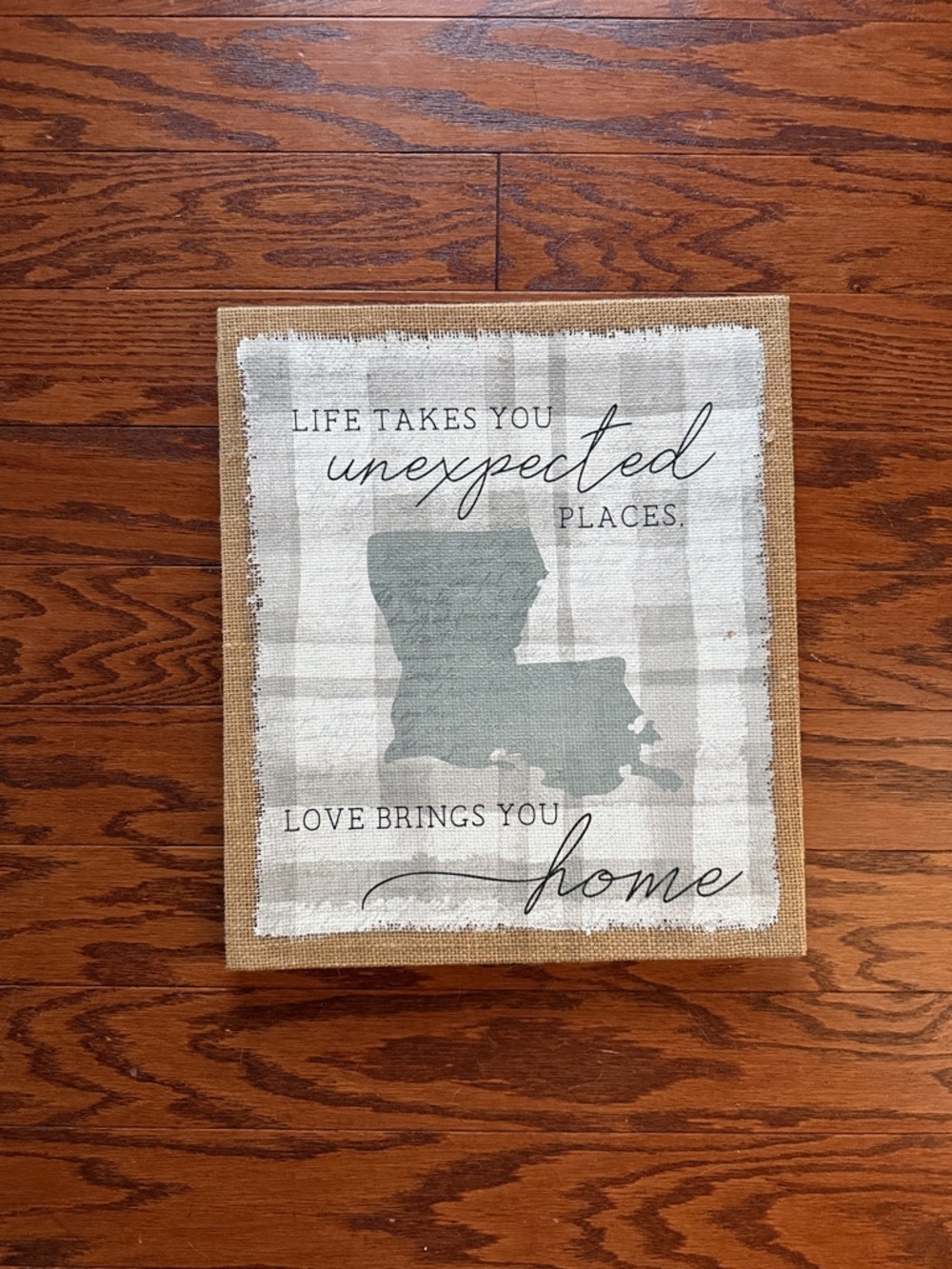Altar'd State Neutral Plaid Louisiana Wall Art with Green Silhouette